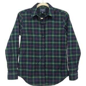 Chaps Classics Plaid Flannel Button Down Shirt Women Small Green Navy Red Yellow